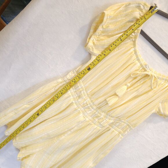 American Eagle Romper Size L Butter Yellow White Striped Off Shoulder Tassels - Picture 5 of 11